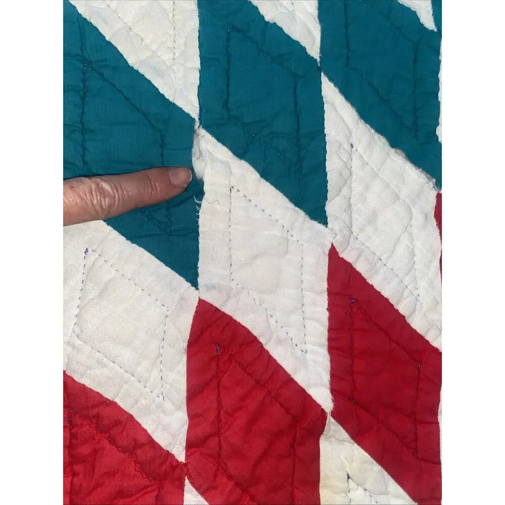 Vintage Hand Sewn Quilt LONE STAR 74”x 72” Square Flaws See Pics & Read On